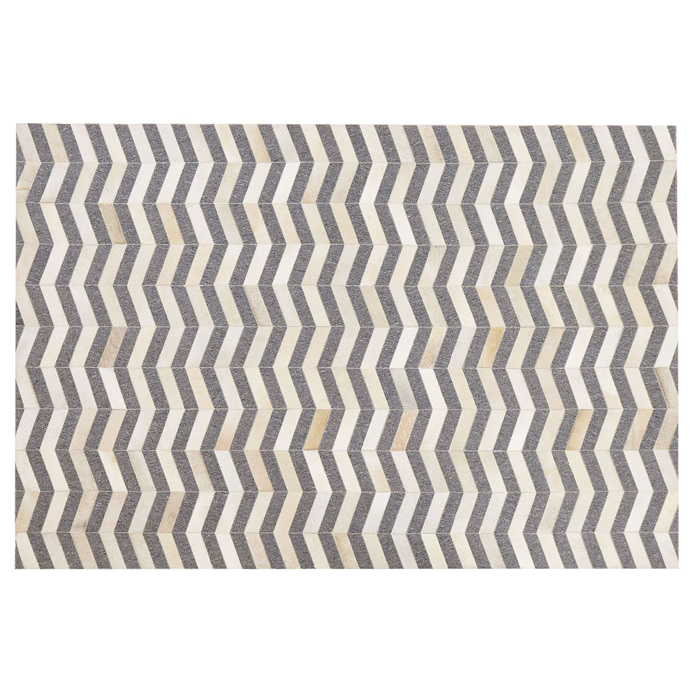 Tappeto tappetino Grigio e Beige Pelle di vacchetta Jacquard Motivo Geometrico Chevron Retro 140 x 200 cm