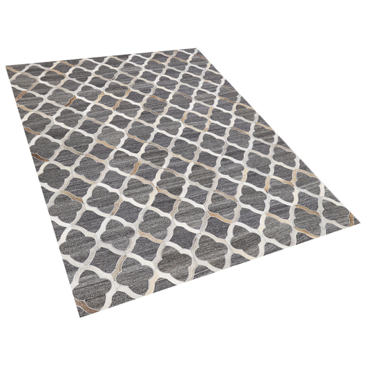 Tappeto tappetino Grigio e Beige Jacquard Pelle di vacchetta Motivo Geometrico Quadrifoglio Retro 160 x 230 cm