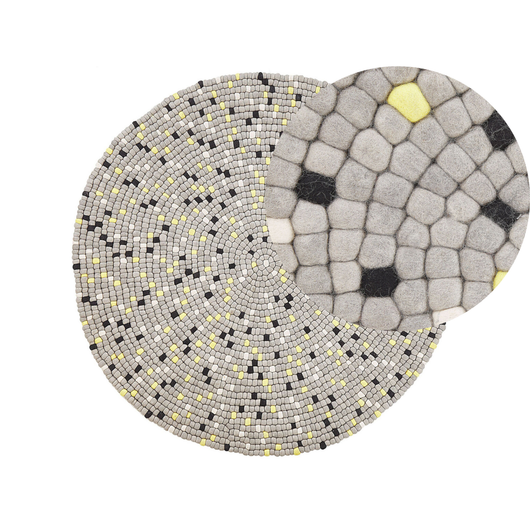Tappeto tappetino Feltro di Lana Grigio Palline Intrecciate a Mano Rotondo ø140 cm