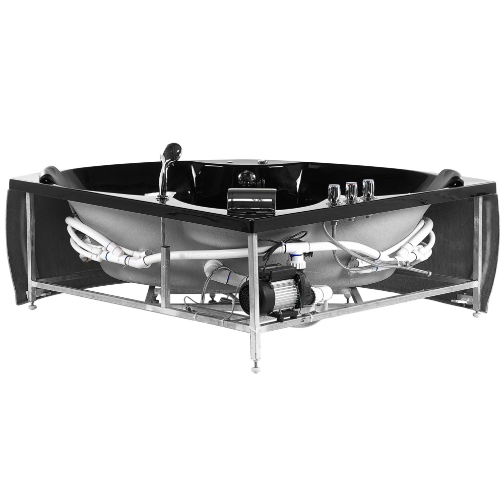 Vasca ad angolo in acrilico Nero 205 x 163 cm 2 persone getti massaggianti poggiatesta