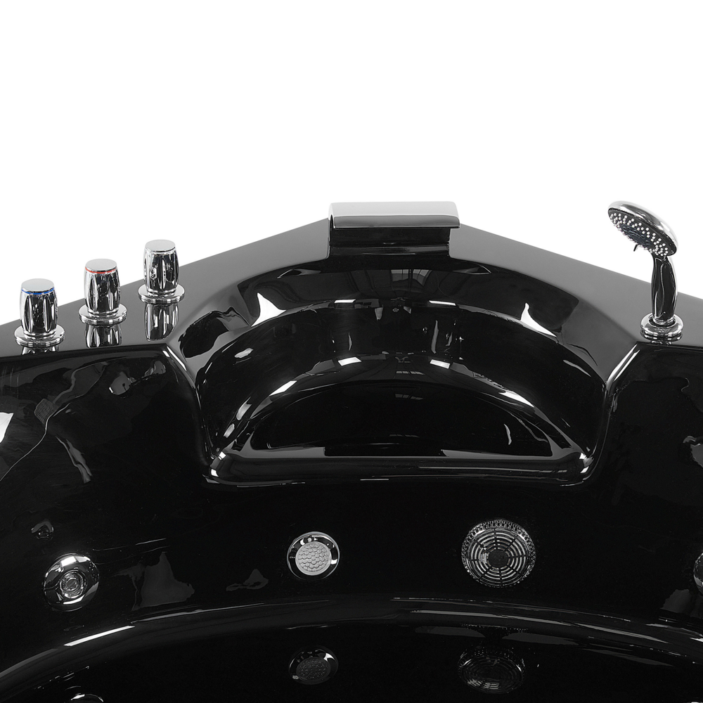 Vasca ad angolo in acrilico Nero 205 x 163 cm 2 persone getti massaggianti poggiatesta