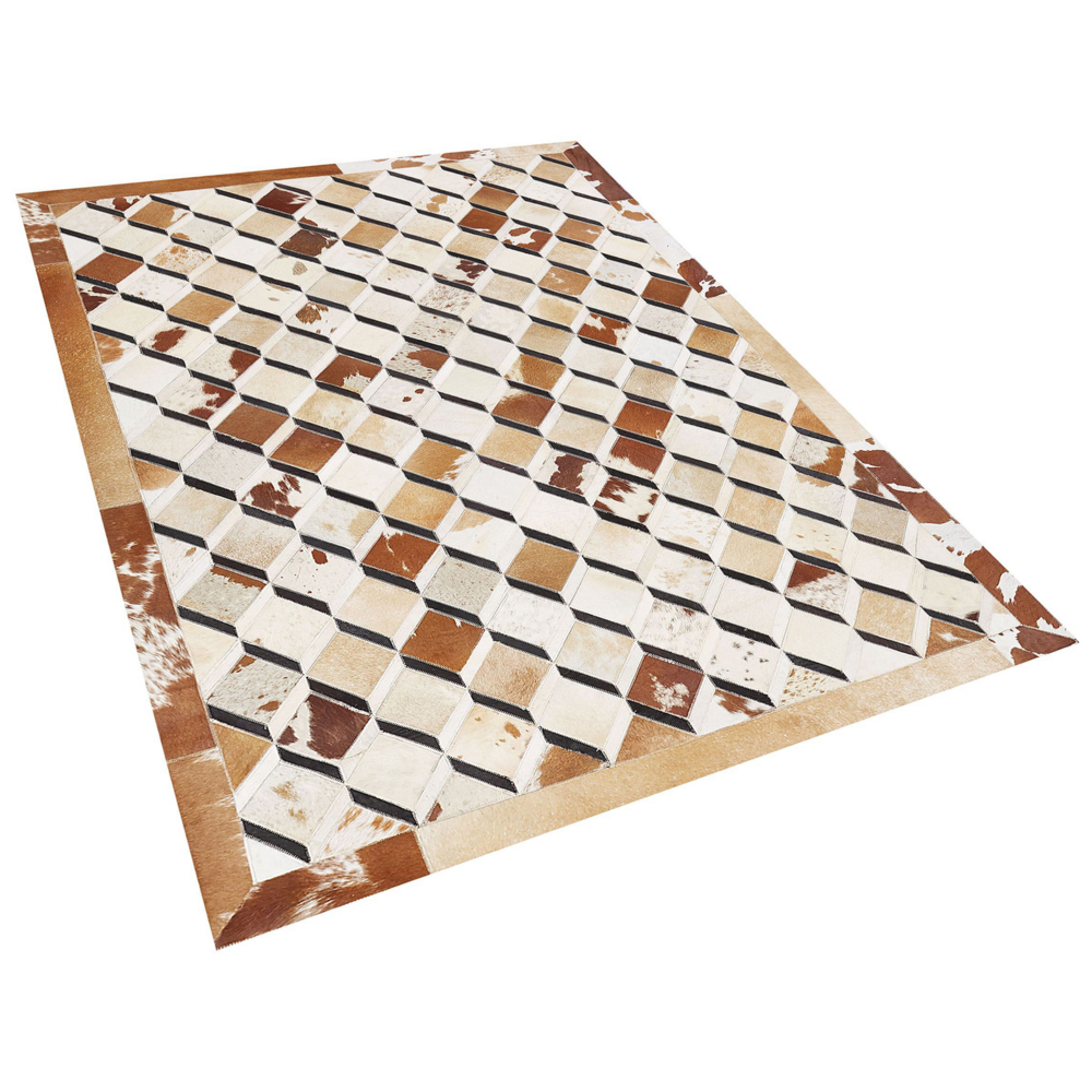Tappeto da zona Marrone Pelle di vacchetta Patchwork Motivo geometrico a rombi Sottofondo in feltro 160 x 230 cm Paese moderno