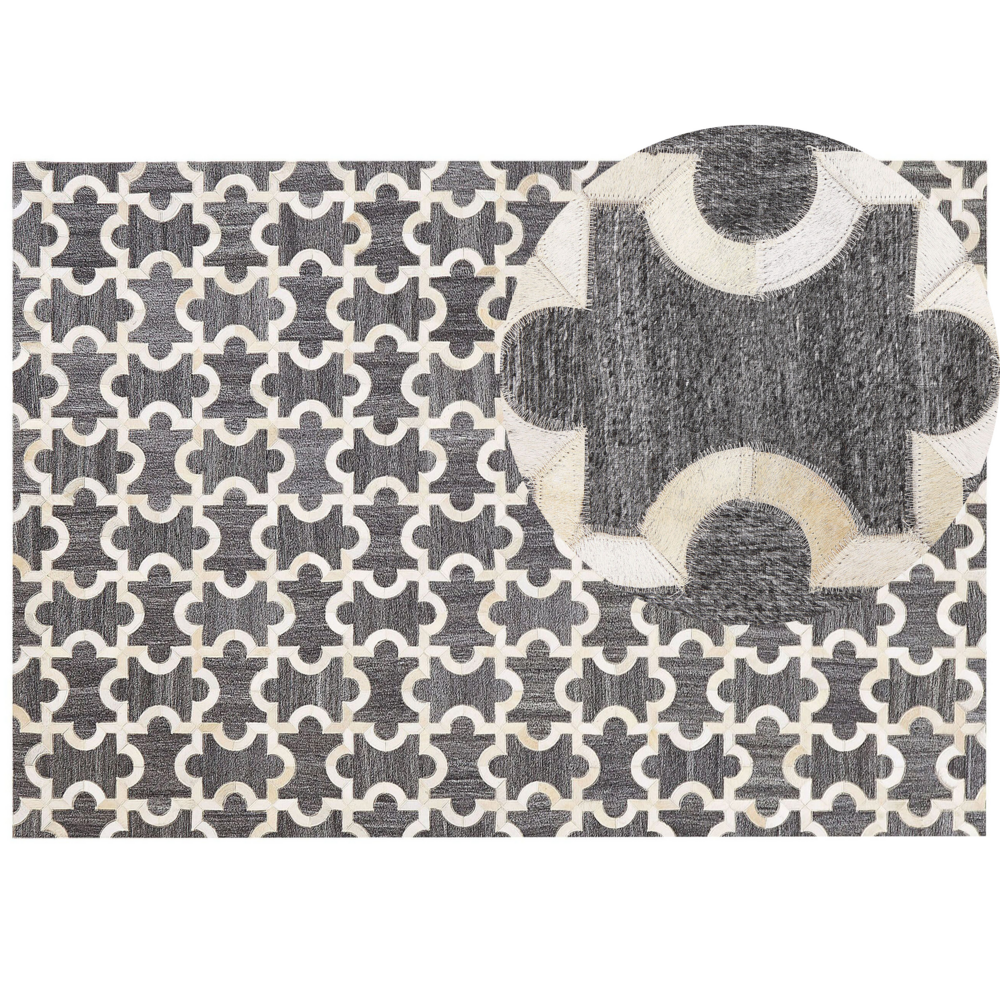 Tappeto tappetino Grigio e Beige Pelle di vacchetta Jacquard Puzzle Motivo Geometrico Retro 160 x 230 cm