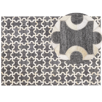 Tappeto tappetino Grigio e Beige Pelle di vacchetta Jacquard Puzzle Motivo Geometrico Retro 160 x 230 cm