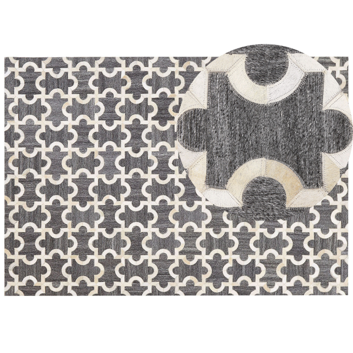 Tappeto tappetino Grigio e Beige Pelle di vacchetta Jacquard Puzzle Motivo Geometrico Retro 160 x 230 cm