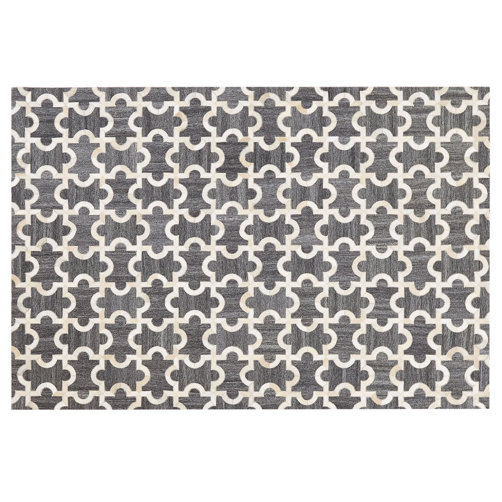 Tappeto tappetino Grigio e Beige Pelle di vacchetta Jacquard Puzzle Motivo Geometrico Retro 160 x 230 cm
