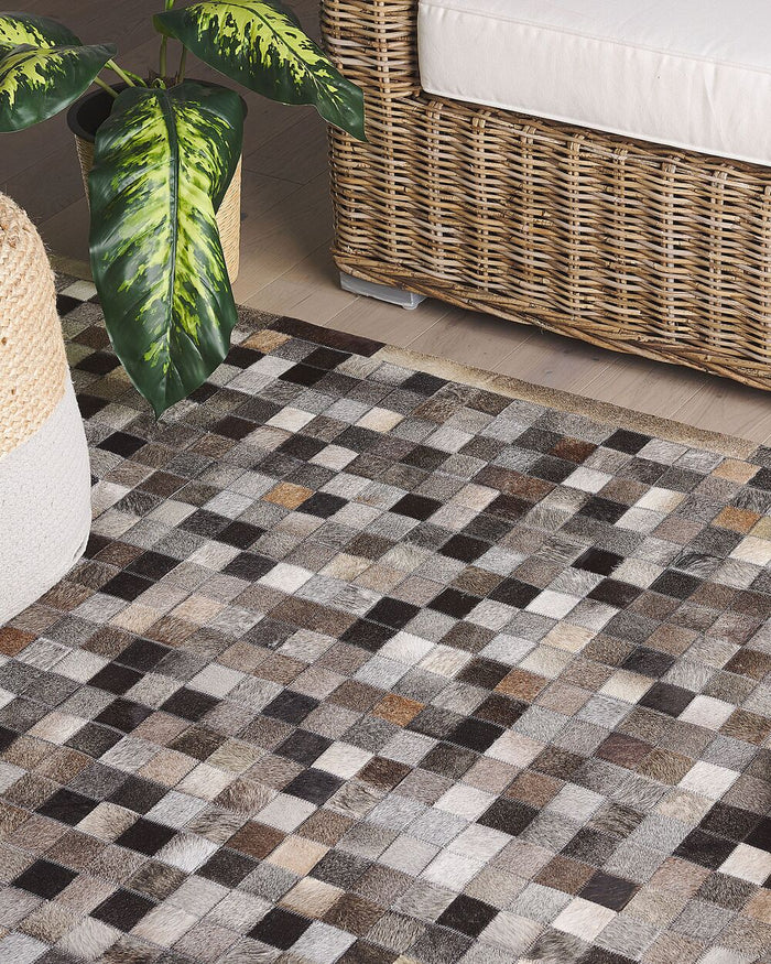 Tappeto tappetino Pelle Bovina Patchwork Multicolore 160 x 230 cm Motivo Geometrico Moderno