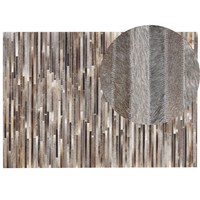 Tappeto tappetino Pelle Bovina Marrone e Grigio 160 x 230 cm Motivo A Righe Patchwork