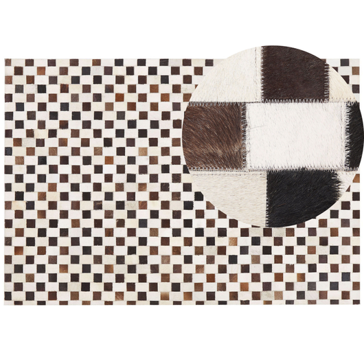 Tappeto tappetino Pelle Bovina Marrone e Beige 160 x 230 cm Motivo Geometrico Patchwork