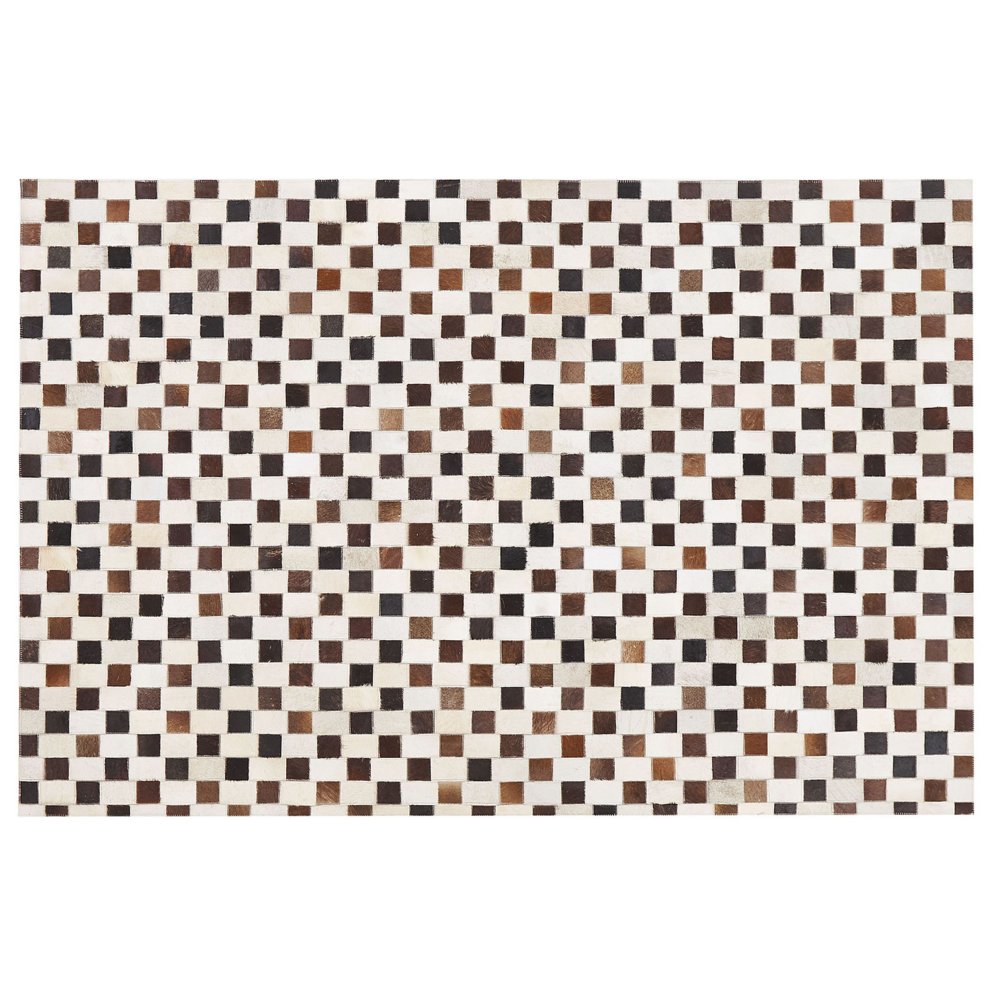 Tappeto tappetino Pelle Bovina Marrone e Beige 160 x 230 cm Motivo Geometrico Patchwork