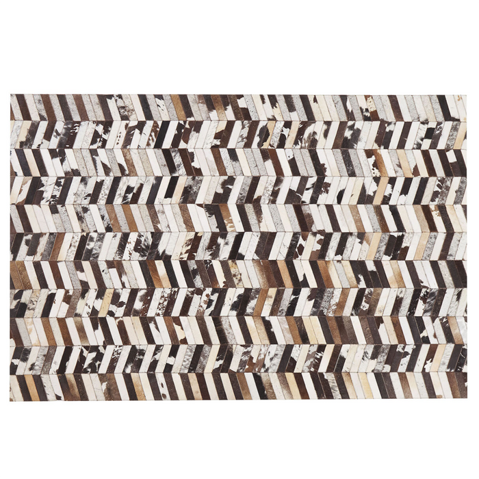Tappeto tappetino Pelle Bovina Marrone e Bianca 160 x 230 cm Motivo A Spina Di Pesce Patchwork