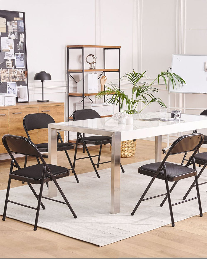 Set di 4 sedie pieghevoli con struttura in metallo Nero sedile e schienale imbottiti in tessuto sedili pieghevoli