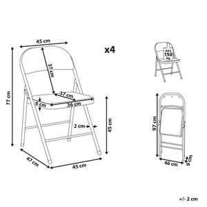 Set di 4 sedie pieghevoli con struttura in metallo Nero sedile e schienale imbottiti in tessuto sedili pieghevoli