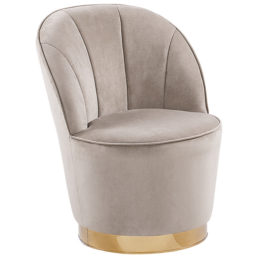Poltrona in velluto beige con base in metallo dorato Sedia a vasca con tondo Glam Retro Living Room