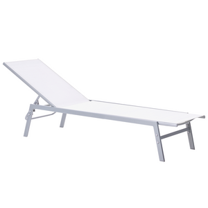 Lettino prendisole Struttura in acciaio bianco e argento Schienale regolabile Resistente ai raggi UV