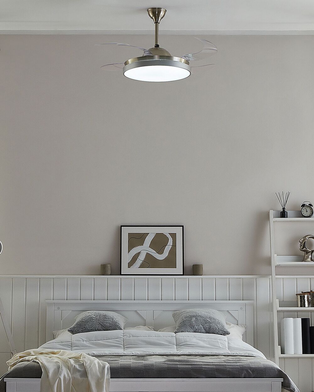 Ventilatore da Soffitto con Ventilatore Luce Argento Materiale Sintetico Metallo 4 Pale Telecomando