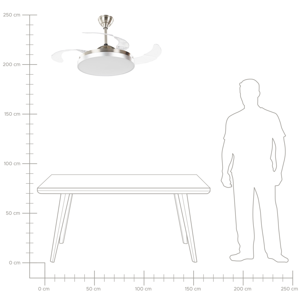 Ventilatore da Soffitto con Ventilatore Luce Argento Materiale Sintetico Metallo 4 Pale Telecomando