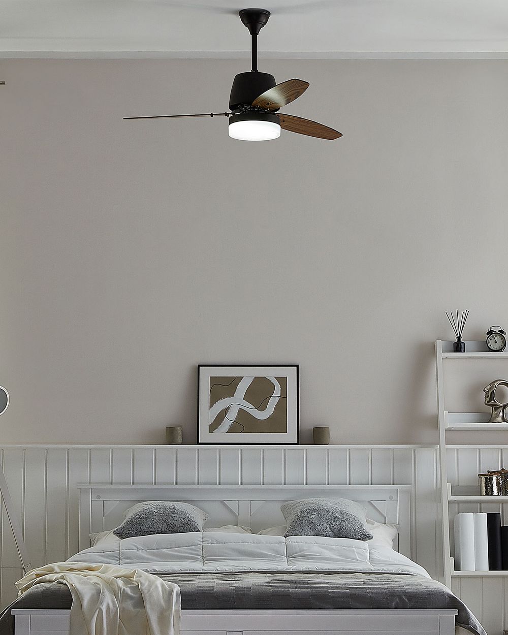 Ventilatore da Soffitto con Telecomando in Metallo 3 Pale in Metallo Nero Chiaro e Scuro Design Moderno