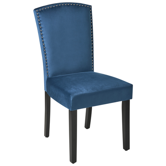 Set di 2 sedie da pranzo in velluto blu navy con schienale alto design retrò con finiture in argento a forma di chiodo