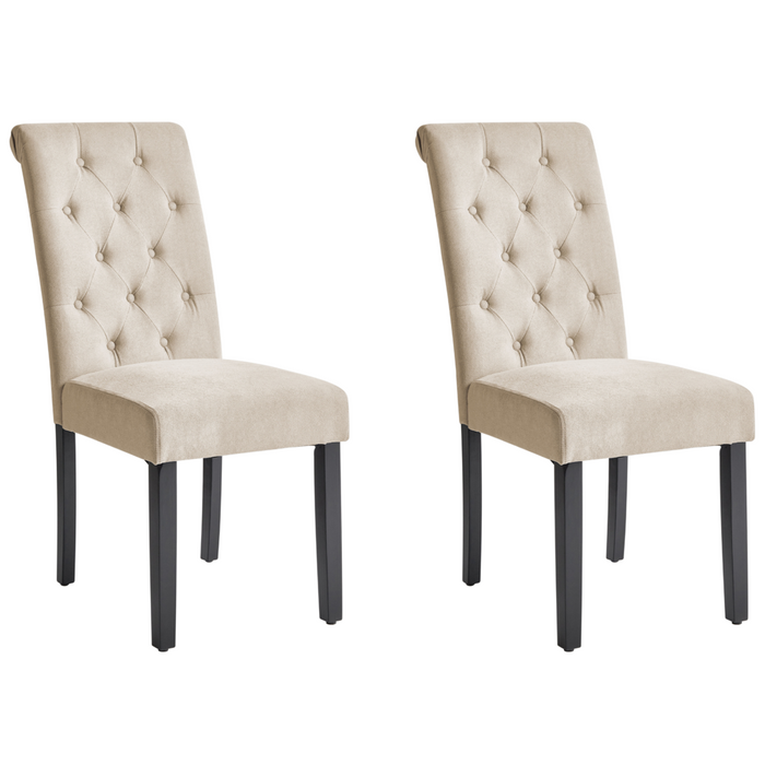 Set di 2 Sedie da Pranzo Tessuto Beige Glam Design Moderno Gambe in Legno Nero
