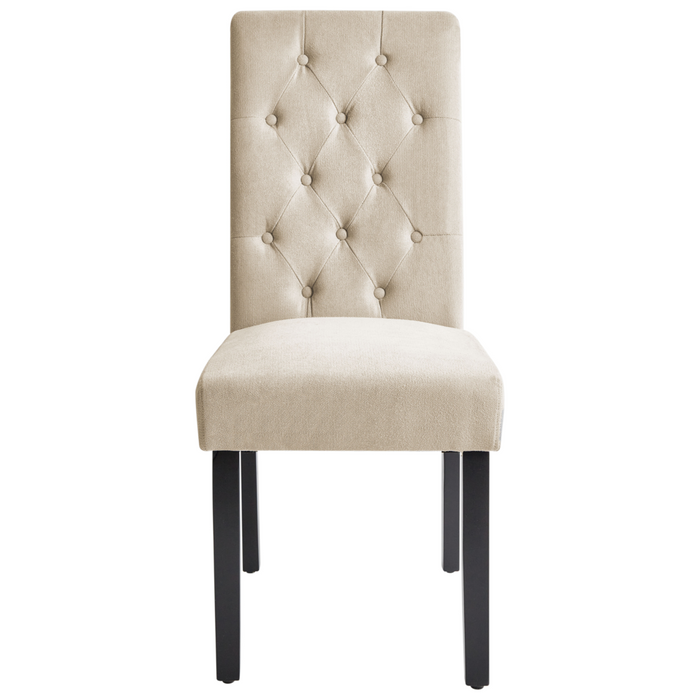 Set di 2 Sedie da Pranzo Tessuto Beige Glam Design Moderno Gambe in Legno Nero