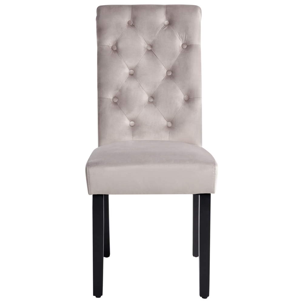 Set di 2 Sedie da Pranzo Tessuto Velluto Grigio con Anello Decorativo Glam Design Moderno Gambe in Legno Nero