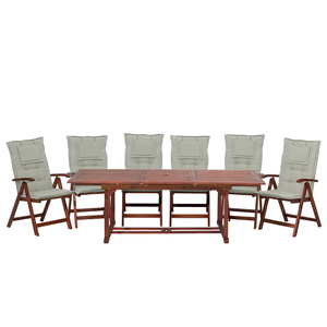 Set da pranzo da giardino Tavolo allungabile legno acacia chiaro 6 sedie cuscini talpa Schienale regolabile pieghevole in stile rustico