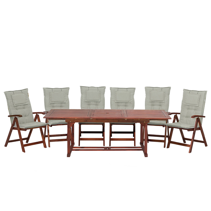 Set da pranzo da giardino Tavolo allungabile legno acacia chiaro 6 sedie cuscini talpa Schienale regolabile pieghevole in stile rustico