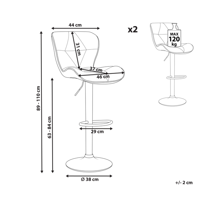 Set di 2 sgabelli da bar in ecopelle beige girevoli regolabili in altezza sedia da bar moderna da cucina