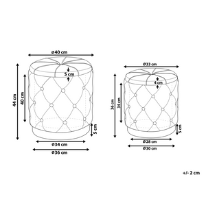 Set di pouf portaoggetti in velluto di poliestere senape con bottoni imbottiti con base dorata design retrò