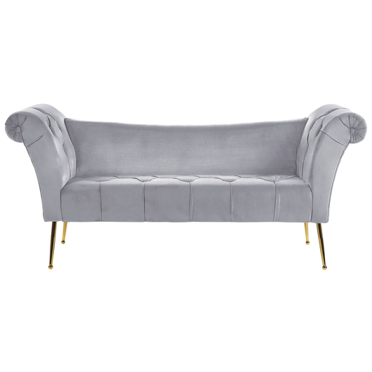 Chaise longue con rivestimento in velluto grigio Seduta capitonné a doppia estremità con gambe in metallo dorato