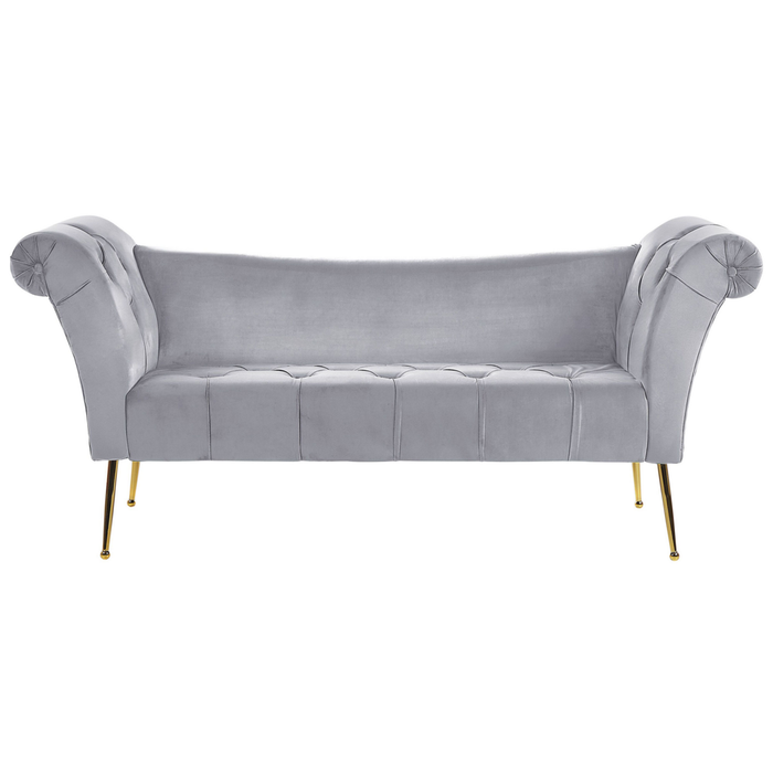 Chaise longue con rivestimento in velluto grigio Seduta capitonné a doppia estremità con gambe in metallo dorato
