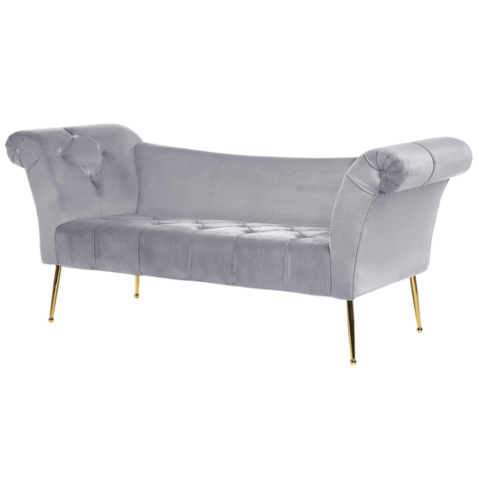 Chaise longue con rivestimento in velluto grigio Seduta capitonné a doppia estremità con gambe in metallo dorato