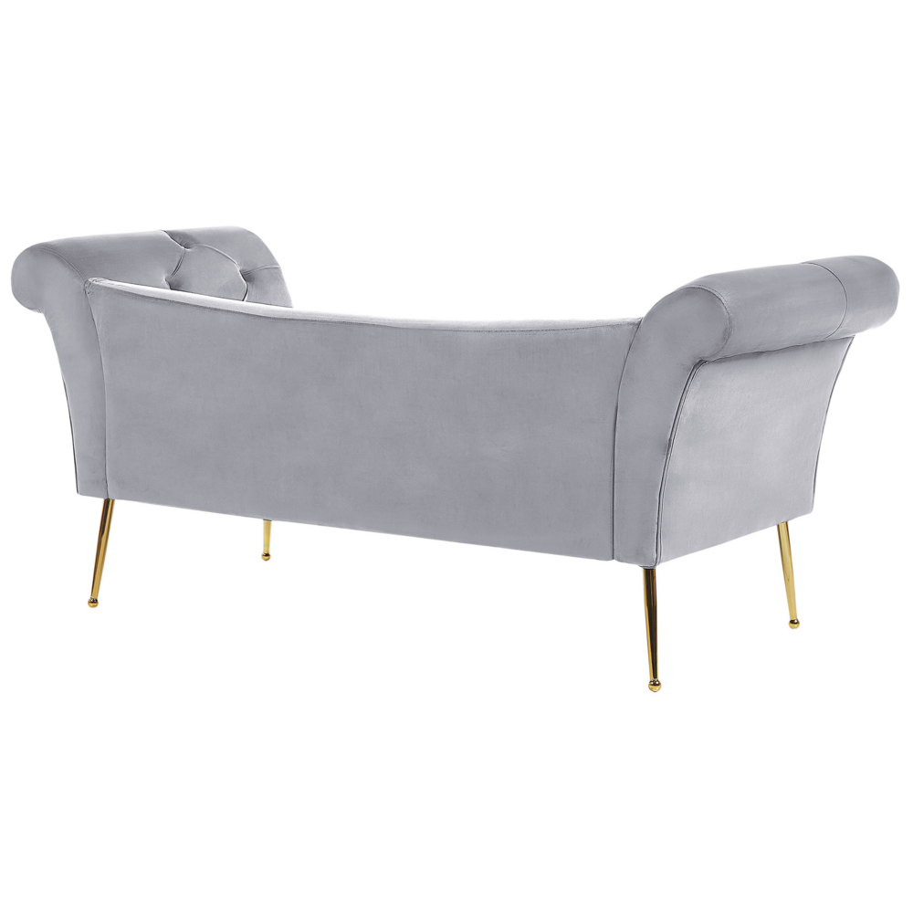 Chaise longue con rivestimento in velluto grigio Seduta capitonné a doppia estremità con gambe in metallo dorato