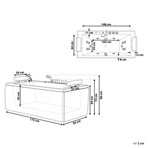 Vasca Idromassaggio Nero Sanitario Acrilico Imbottito Poggiatesta LED 172 x 83 cm
