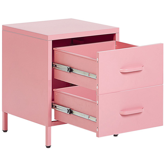 Comodino in Acciaio Rosa Design Industriale 2 Cassetti Camera da Letto Mobili Contenitori