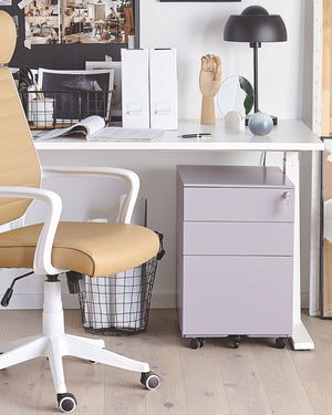 Mobiletto Ufficio Grigio Acciaio con Ruote 3 Cassetti Chiusura a Chiave Design Industriale