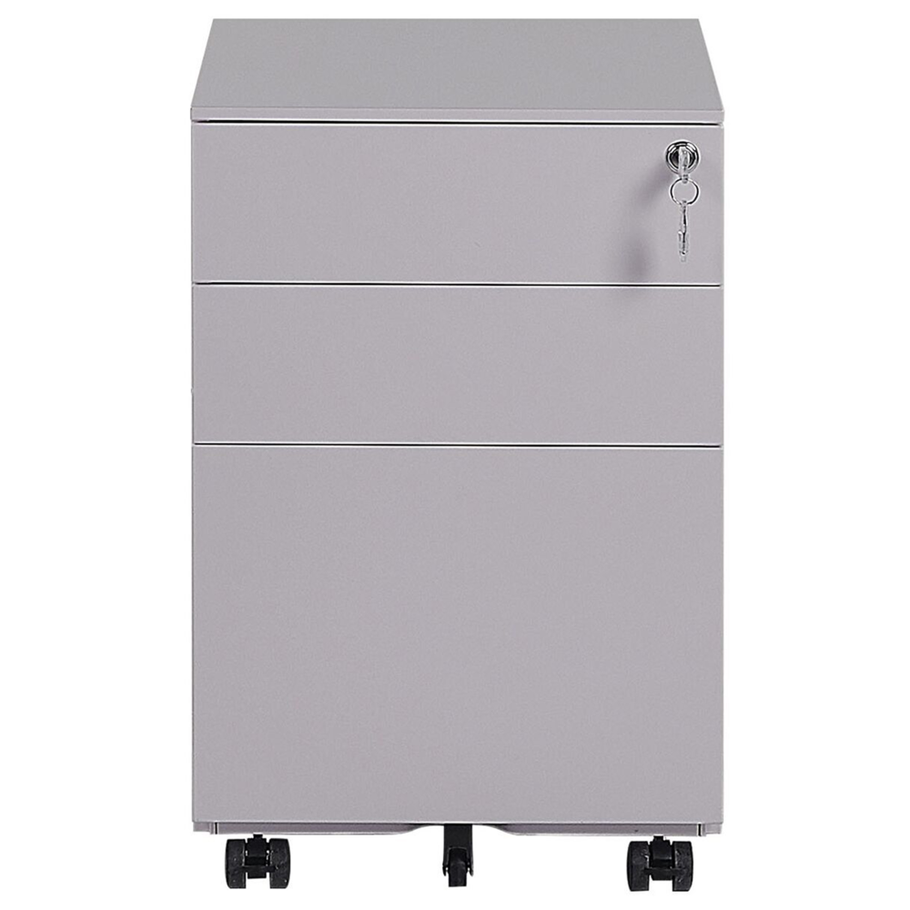 Mobiletto Ufficio Grigio Acciaio con Ruote 3 Cassetti Chiusura a Chiave Design Industriale