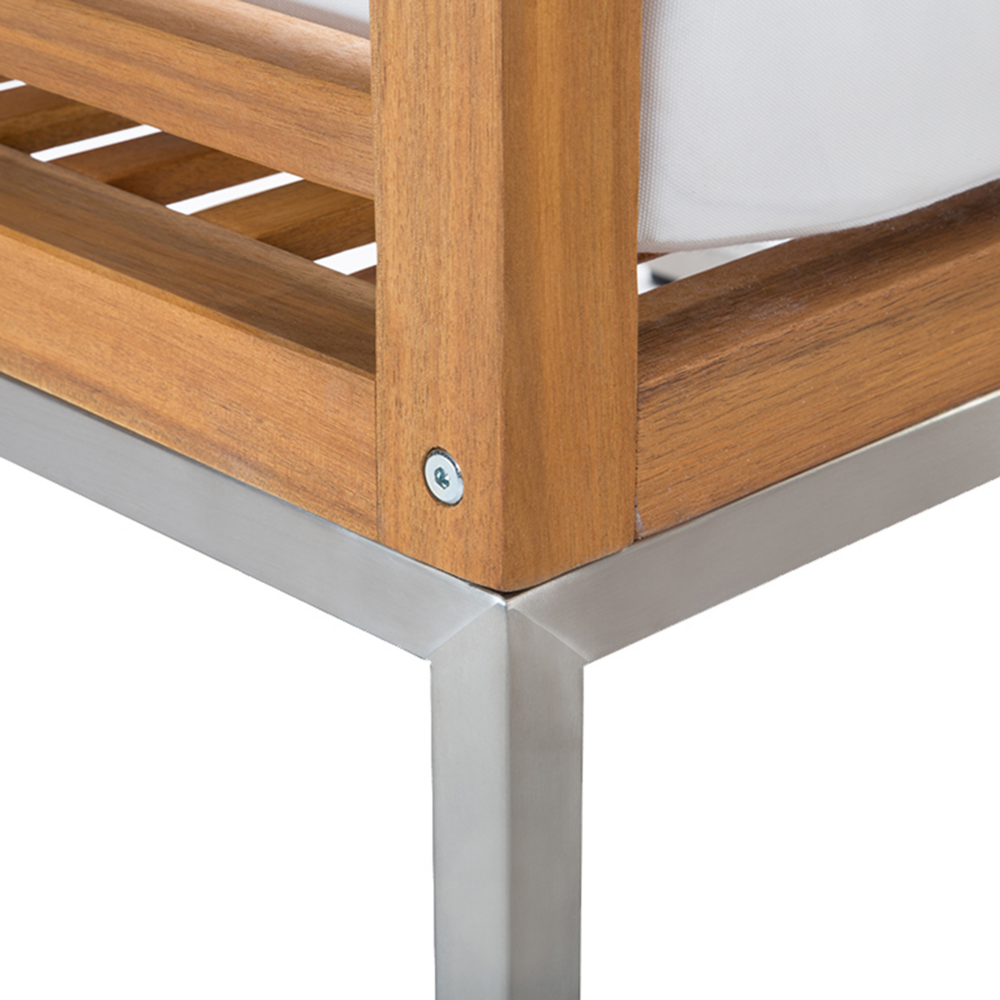 Set Divani Da Giardino In Legno Di Acacia Cuscini Bianchi 4 Posti A Doghe Design Set Conversazione Per Esterni