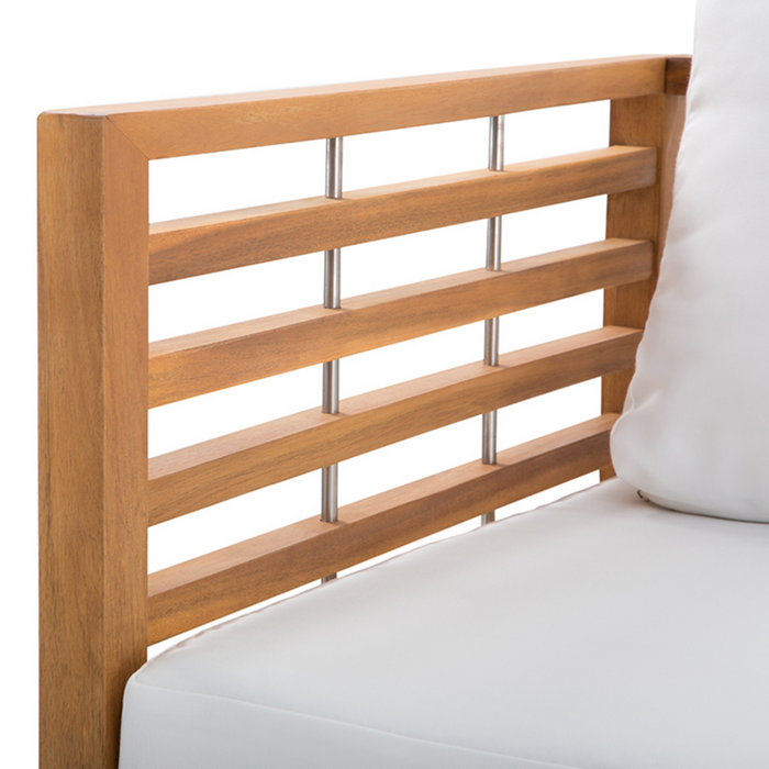 Set Divani Da Giardino In Legno Di Acacia Cuscini Bianchi 4 Posti A Doghe Design Set Conversazione Per Esterni