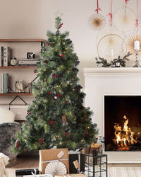 Albero di Natale Artificiale Verde Pre-Illuminato con Pigne 180 cm