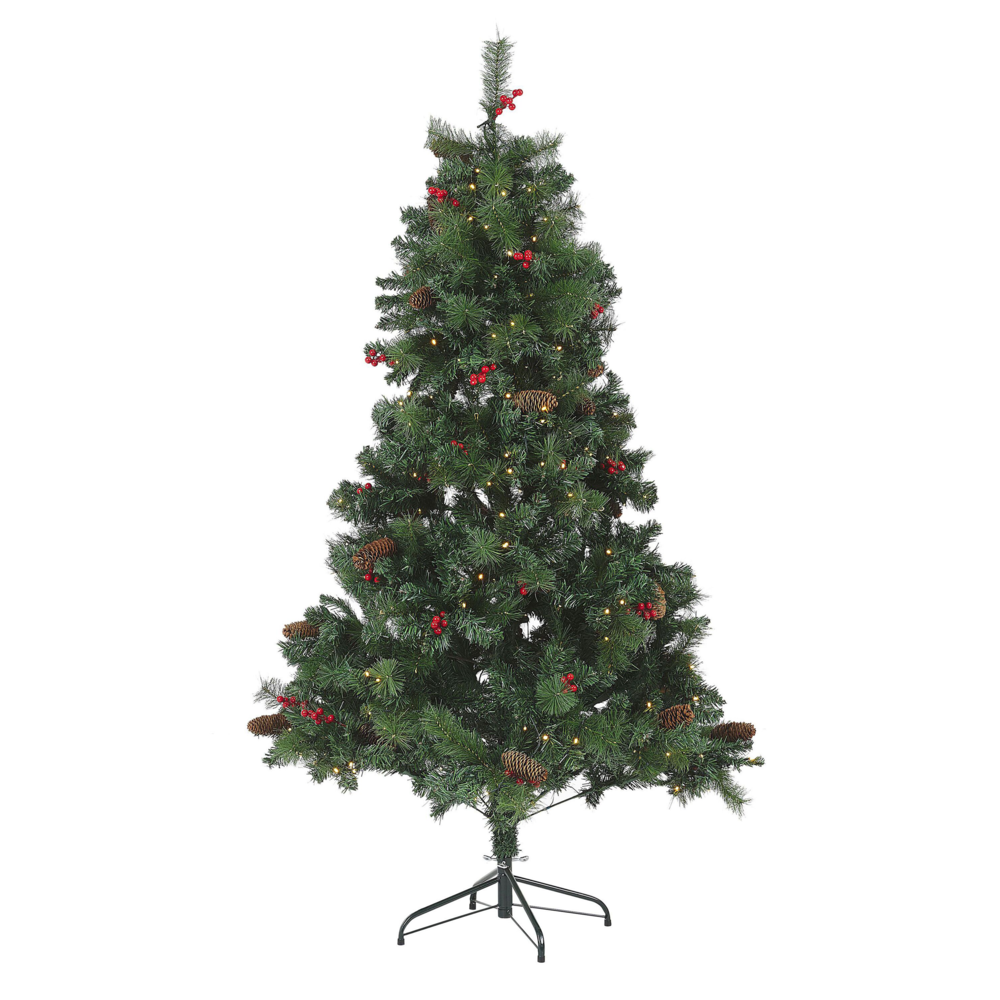 Albero di Natale Artificiale Verde Pre-Illuminato con Pigne 180 cm