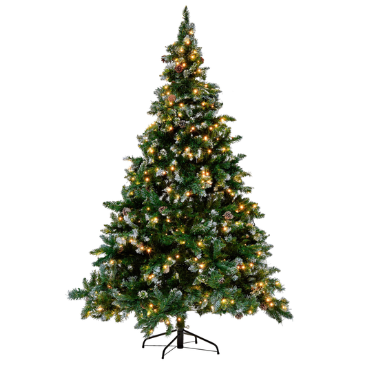 Albero Natale Artificiale Pre-Illuminato Verde Innevato Base Nera 180 cm