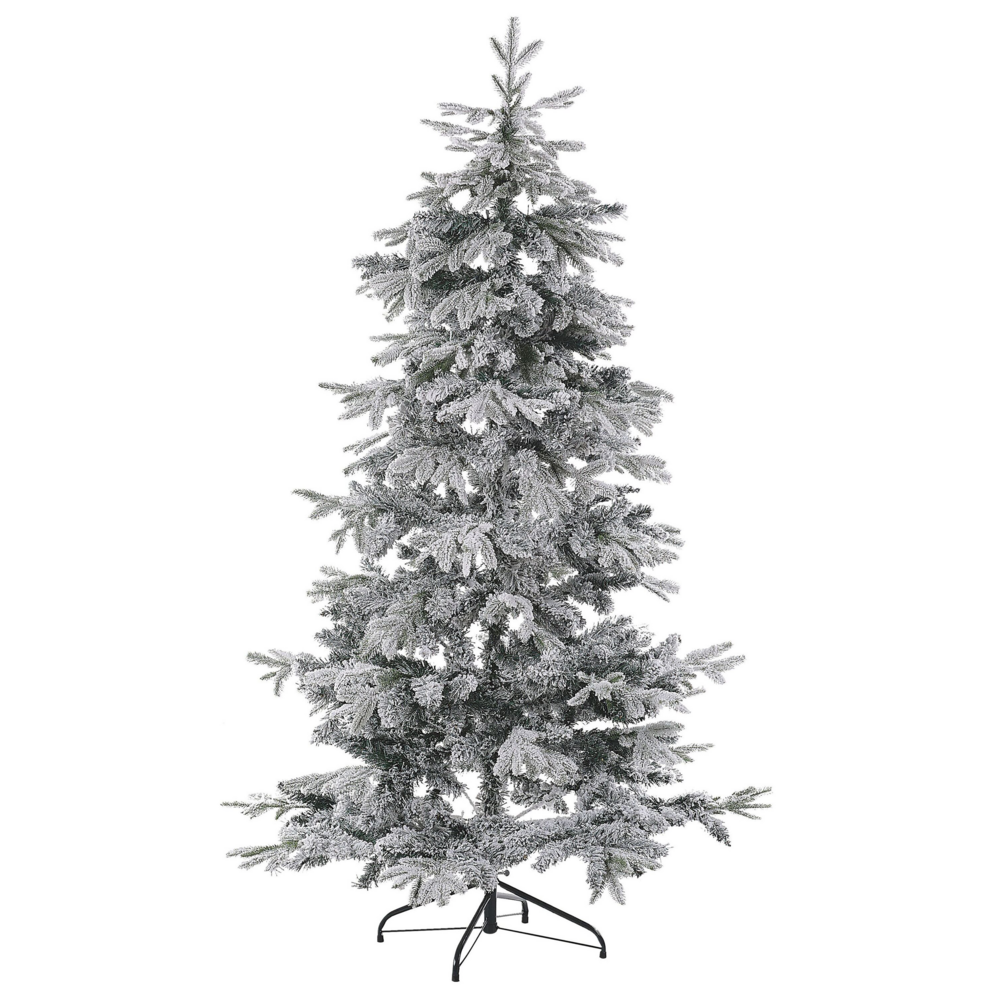 Albero di Natale Artificiale Bianco Innevato con Base in Metallo 210 cm