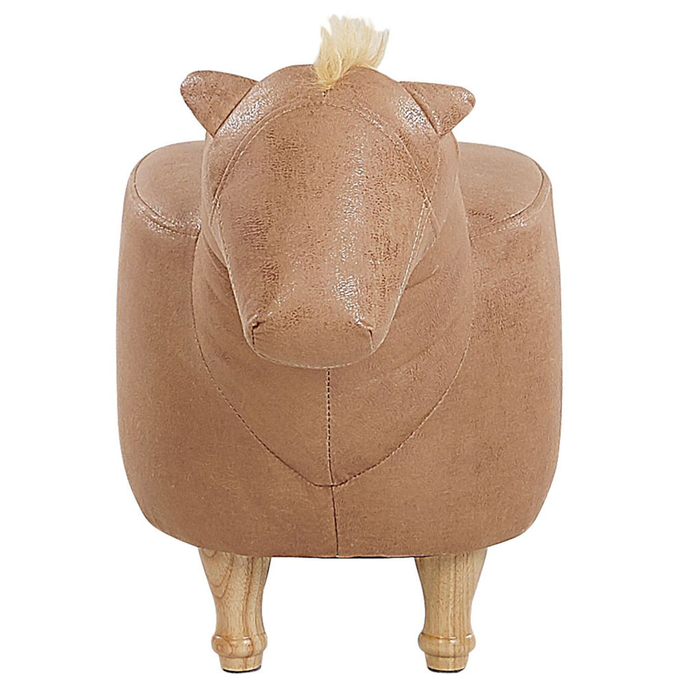 Pouf per Bambini in Tessuto Effetto Pelle Beige con Gambe in Legno