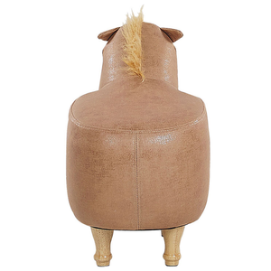 Pouf per Bambini in Tessuto Effetto Pelle Beige con Gambe in Legno