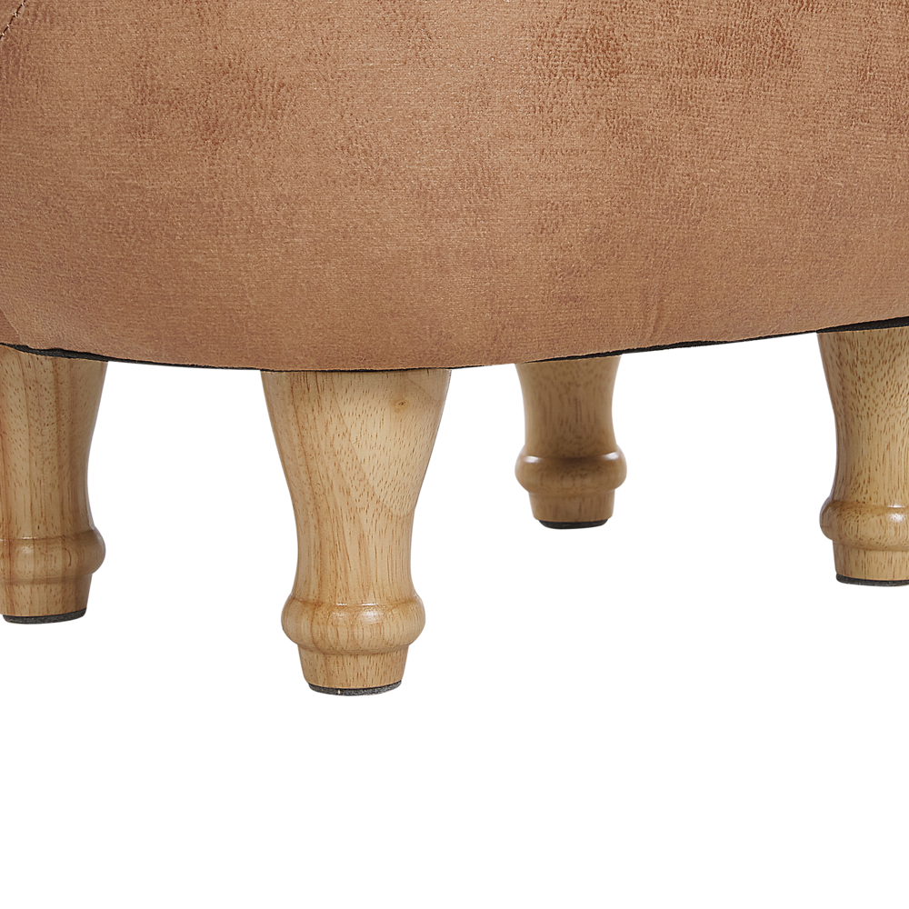 Pouf per Bambini in Tessuto Effetto Pelle Beige con Gambe in Legno
