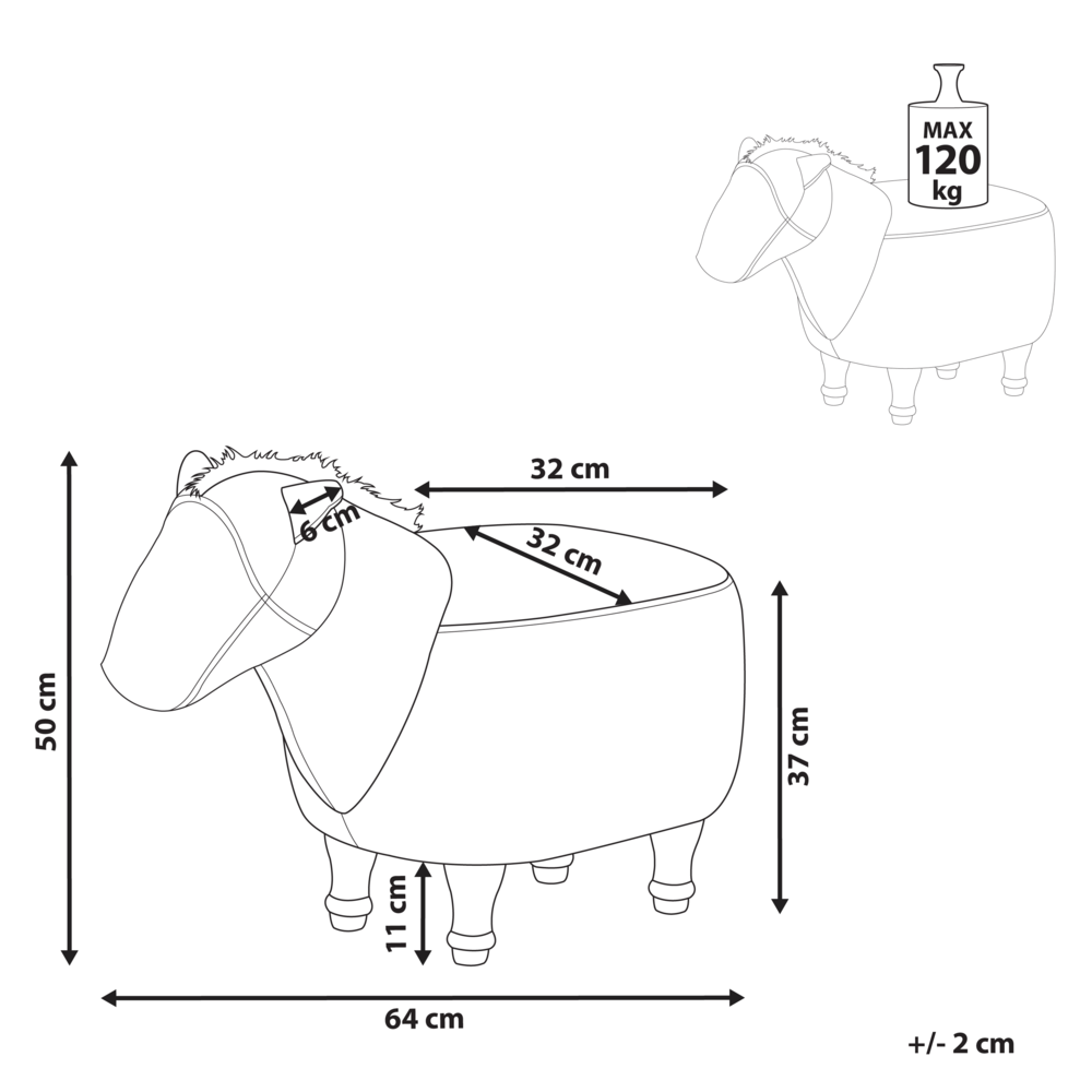 Pouf per Bambini in Tessuto Effetto Pelle Beige con Gambe in Legno