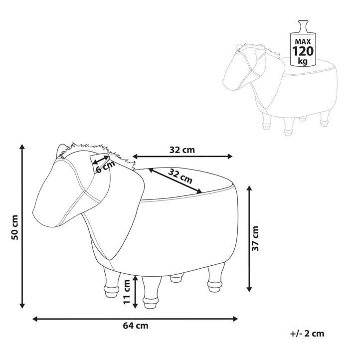 Pouf per Bambini in Tessuto Effetto Pelle Beige con Gambe in Legno