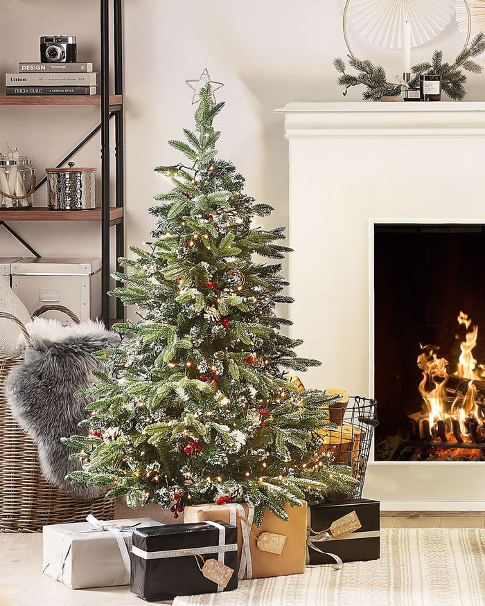 Albero di Natale con Neve Artificiale con Pigne e Bacche Rosse 120 cm